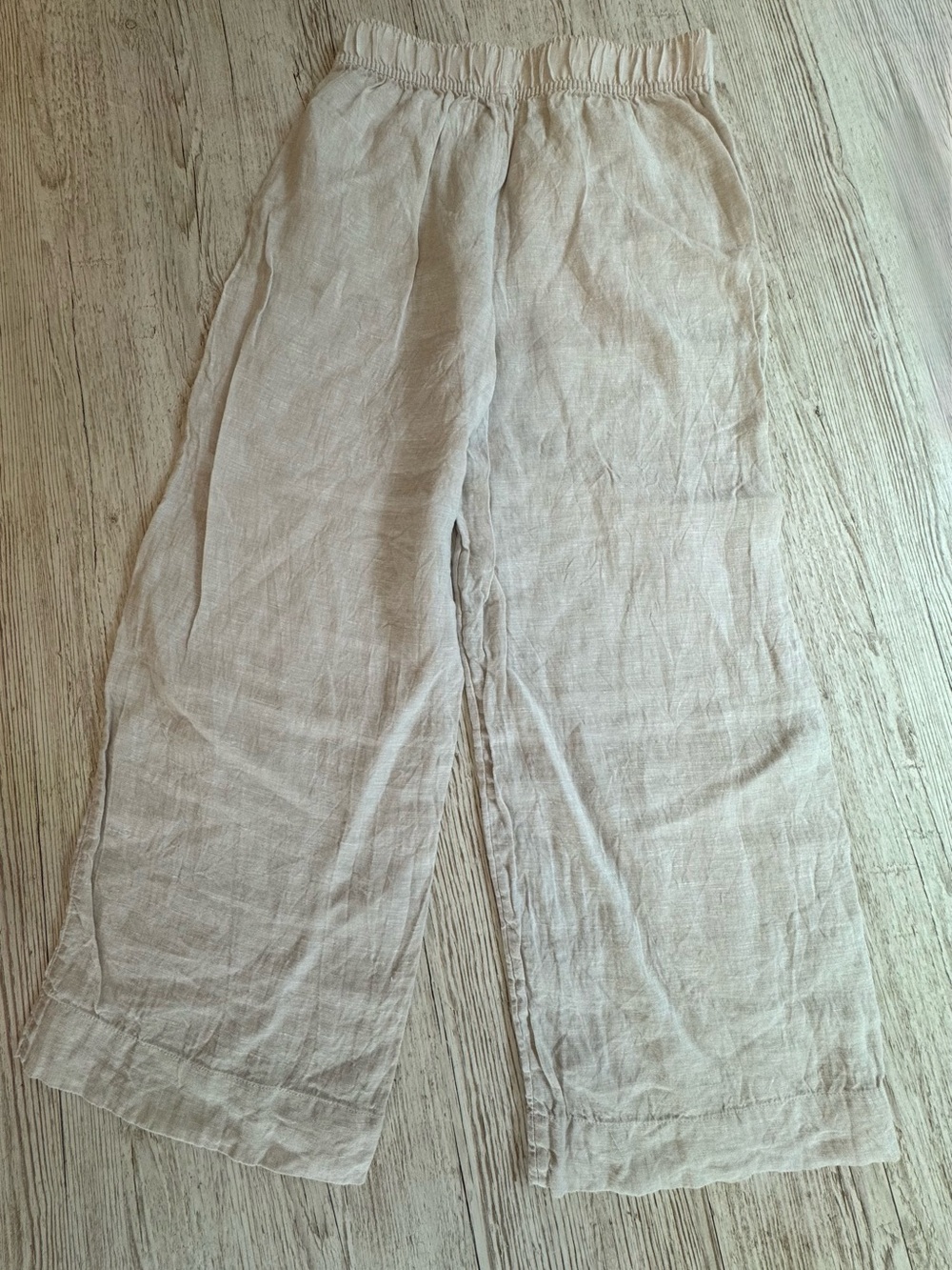 Tahari Wide Leg Elastic Waist Pull on Beige Linen Pants with Pockets S - Picture 3 of 10